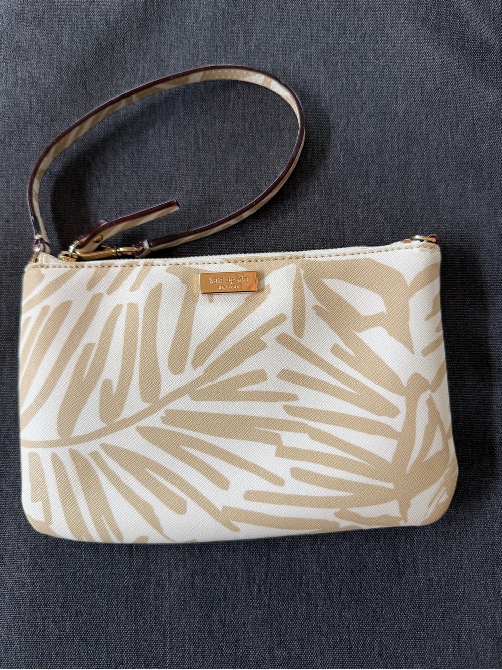 kate spade Beige and White Palm-Print Wristlet
